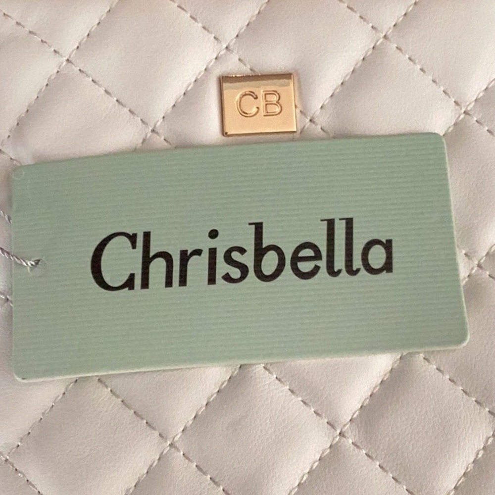 Chrisbella NWT Leather Quilted White Crossbody Bag Pouch Gold Chain Beautiful - Picture 8 of 10